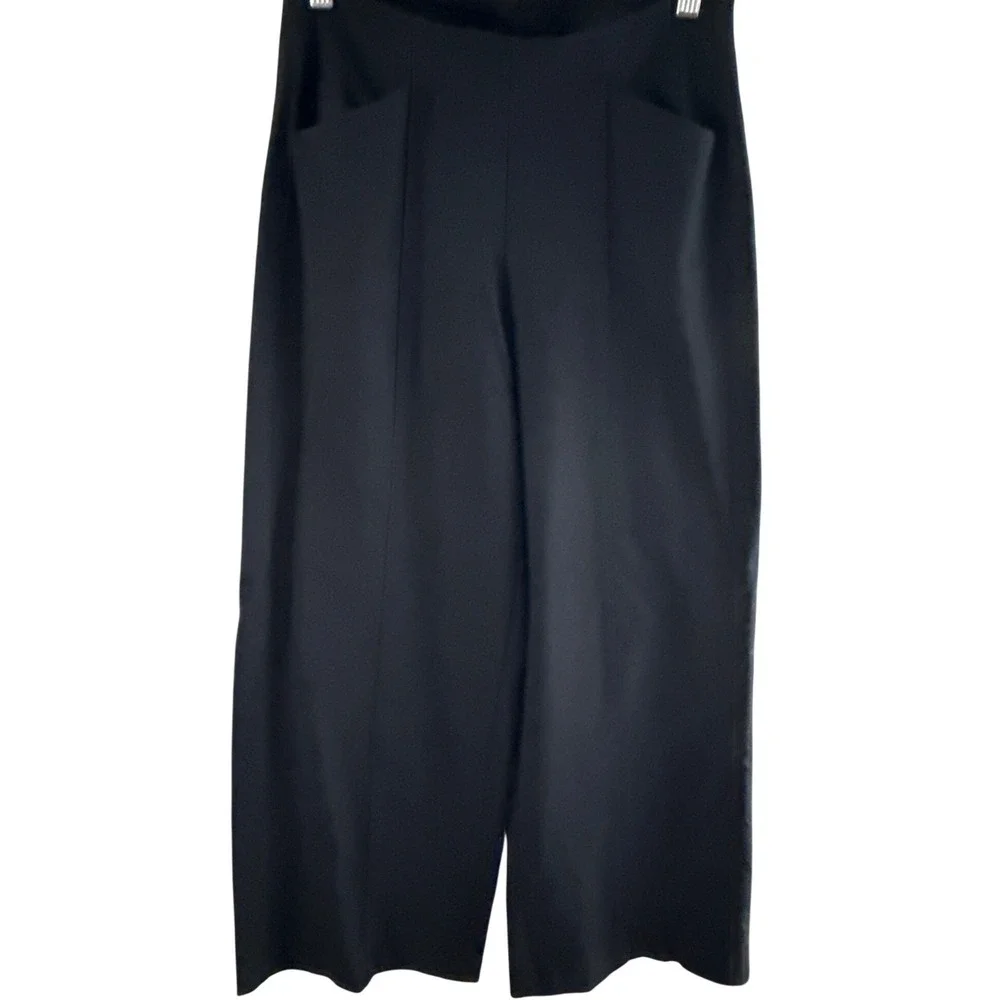 Black Wide Leg High Rise Pull On Trousers with Front Patch Pockets